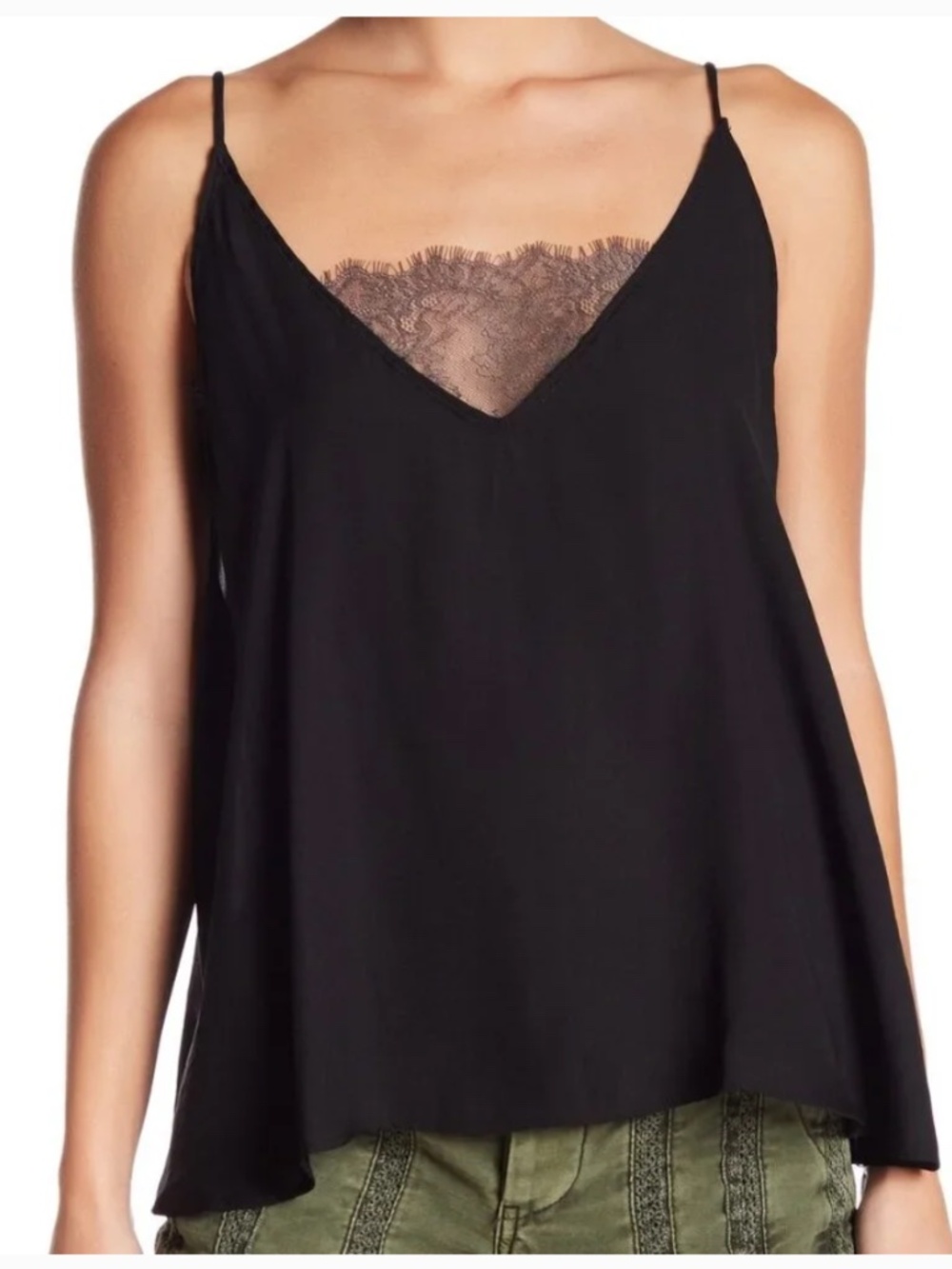 Intimately Free People Deep V Bandeau Casual Satin Black Lace Cami Tank Top